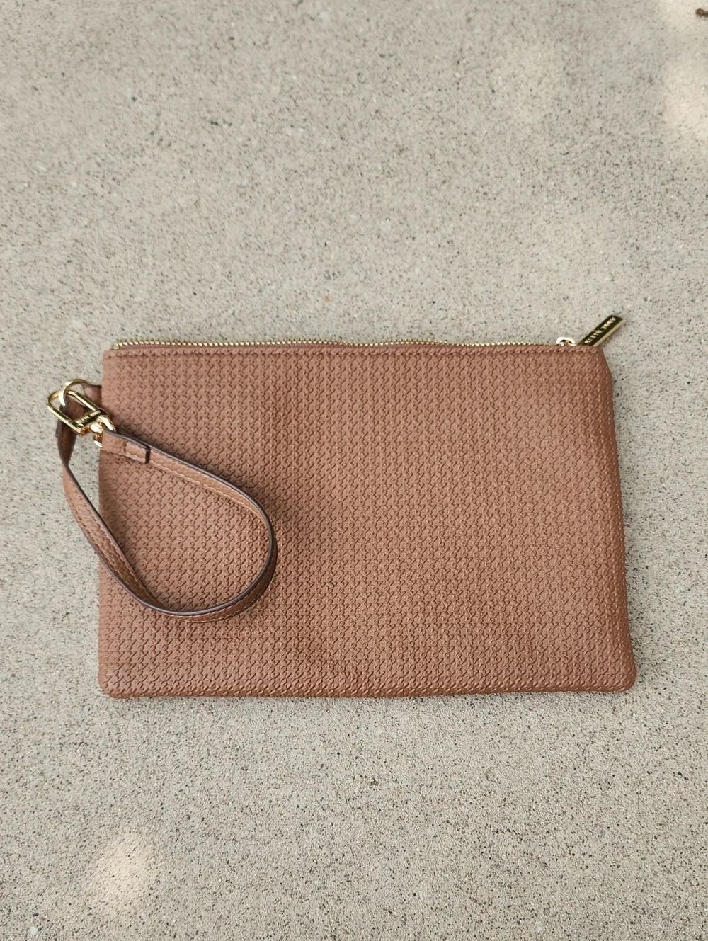 Anne Klein Brown Woven Wristlet Clutch